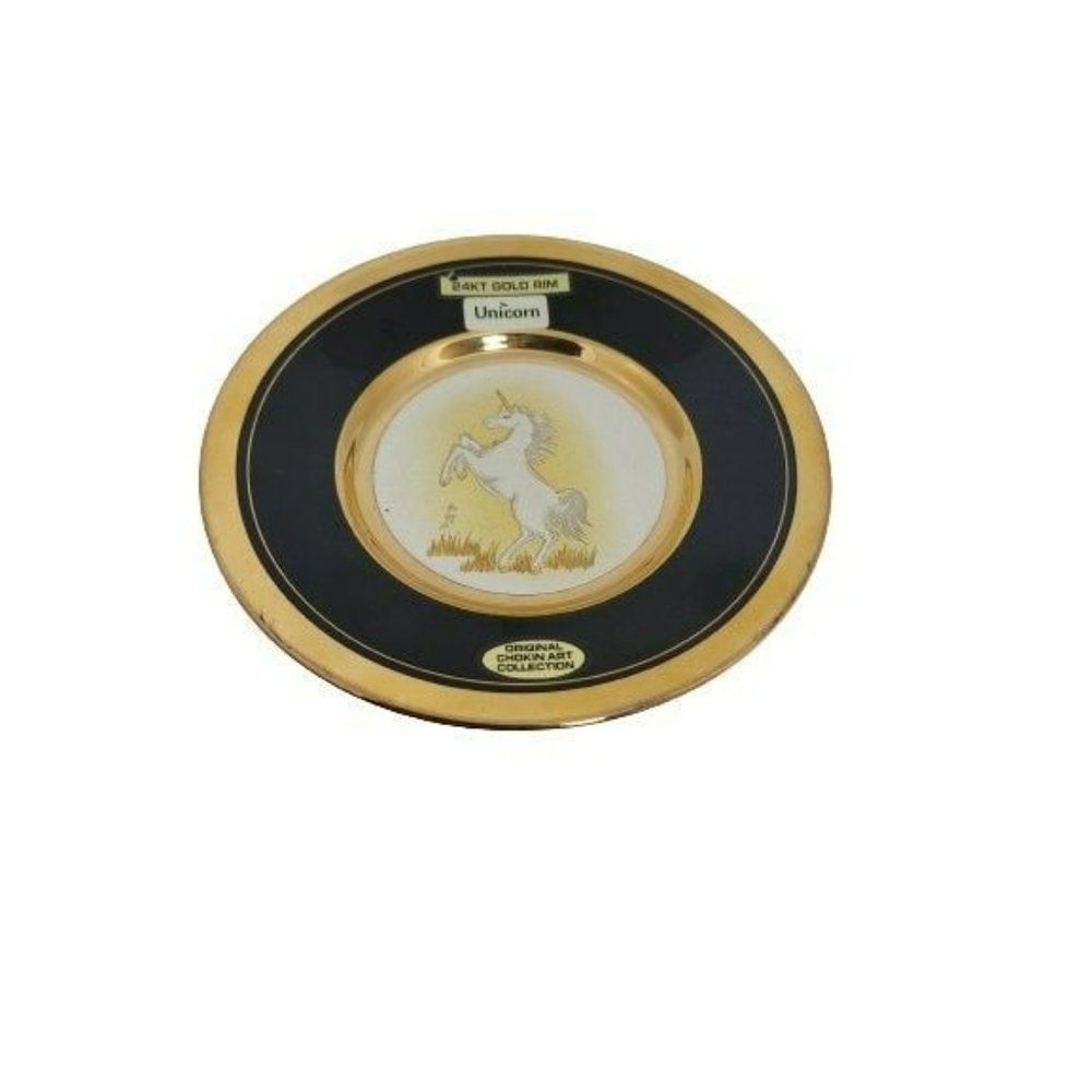 Rare 24k Gold Trim Dynasty Gallery Original Chokin Collection “Unicorn”